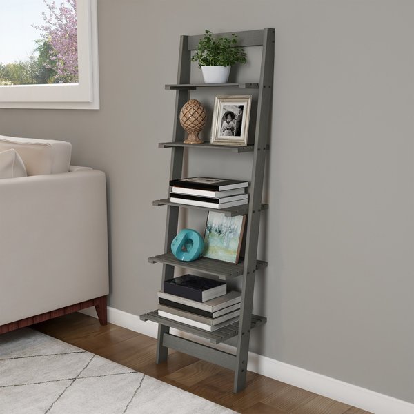 Hastings Home 5-Tier Ladder-Style Bookcase, Gray 400046NTS